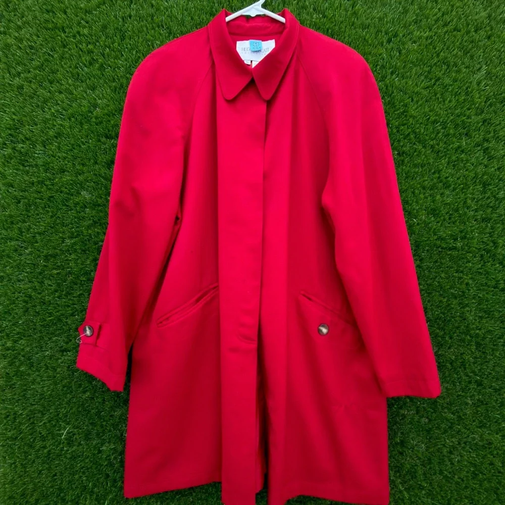 Hugo‎ Buscati Collection Red Trench Coat Womens Large Made In USA Classic Chic